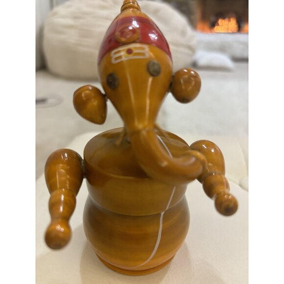 Wooden Indian Elephant Ganesha Set Of 2 Handcrafted Wooden Ganapathi - Picture 12 of 14